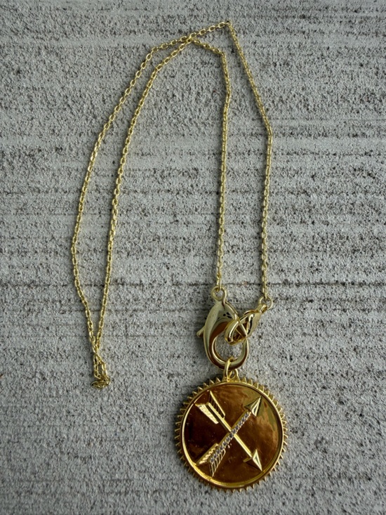 Accessories - Uncommon James Gold Arrow Medallion Necklace CZ Pendant Long Chain Statement
